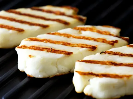 Pyszne halloumi z grilla, z apetycznymi paskami, gotowe do podania.