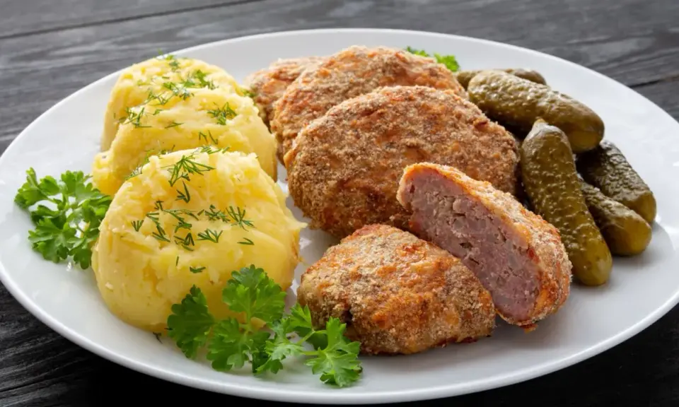 Kotlety mielone z ziemniakami i ogórkami kiszonymi. Idealne jakie przyprawy do kotletów mielonych? Zioła i pieprz!